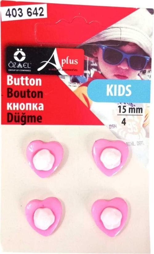 Kalp Şekilli Pembe Renkli 4 Adet 15 Mm Bebek Düğme, Çocuk Düğme, Gömlek Kazak Yelek Düğmesi 403 642