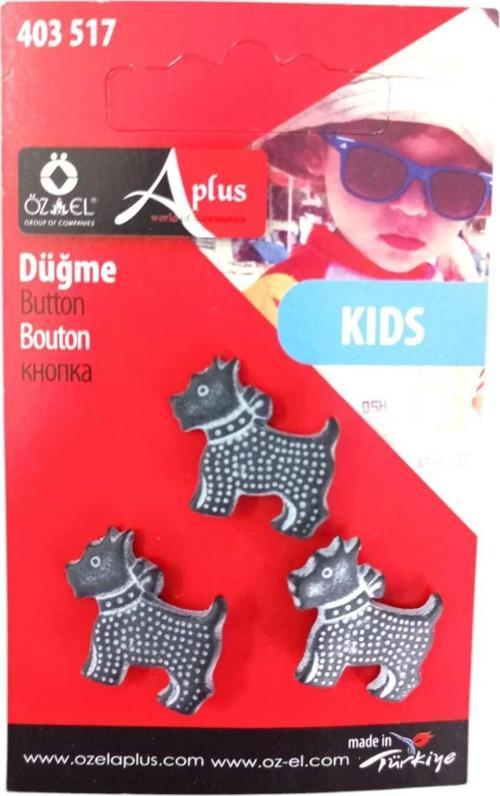 Köpek Şekilli Siyah 3 Adet Bebek Düğme, Çocuk Düğme, Gömlek Kazak Yelek Düğmesi 403 517