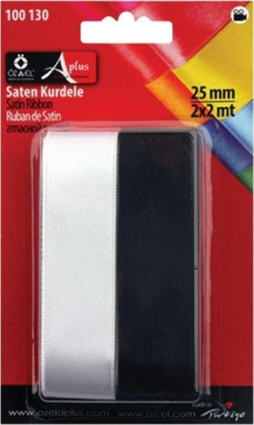 Siyah Ve Beyaz 2'Li Saten Kurdele 2,5 Cm 2 2 Mt 100 130
