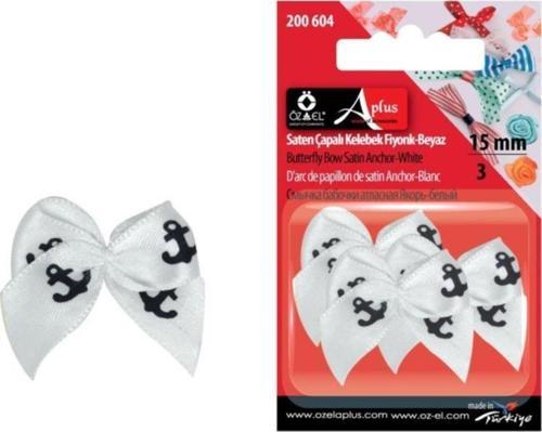Beyaz Saten Çapa Baskılı Kelebek Kurdele 15 Mm 9 Adet 200 604