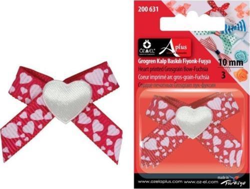 Kalp Baskılı Fuşya Beyaz Grogren Fiyonk Kurdele 10 Mm 9 Adet 200 631