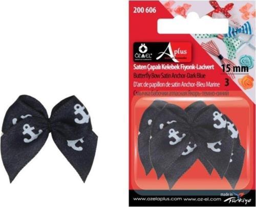 Lacivert Saten Beyaz Çapa Baskılı Kelebek Fiyonk 15 Mm 9 Adet 200 606