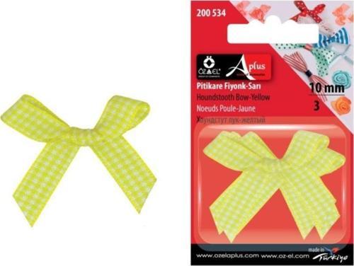 Limon Sarısı Ekose Desenli Fiyonk Kurdele 10 Mm 9 Adet 200 534