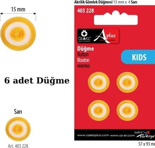 Sarı Renk 6 Adet Beyaz Şeritli 15 Mm Bebek Düğme, Bebek Kazak, Yelek, Gömlek Düğmesi 403 228