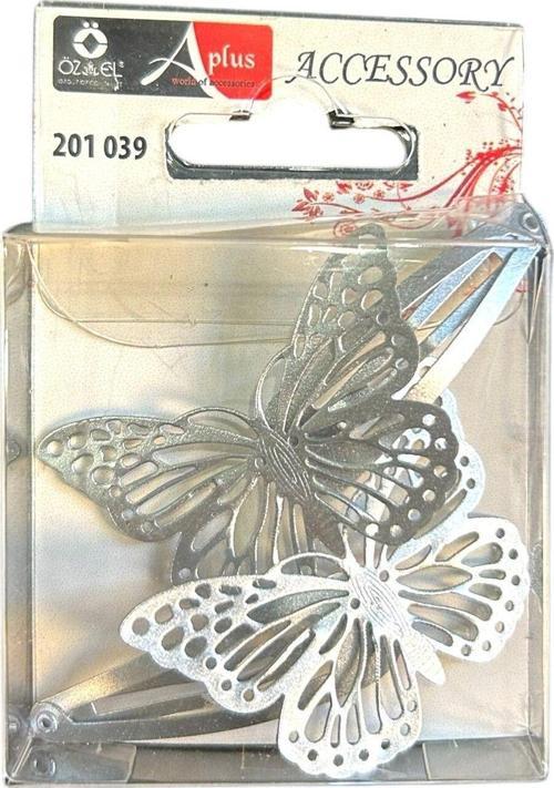 Gri Metal Kelebek Figürlü Ikili Çocuk Çıtçıt Saç Tokası 201 040