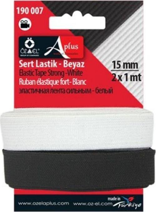 Siyah Beyaz İkili Dokuma Lastik, Sert Lastik, 1,5 Cm 1 + 1 Mt 190 007