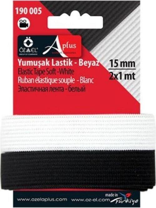 Siyah Beyaz Örme Lastik, Yumuşak Lastik, 1,5 Cm 1 + 1 Mt 190 005
