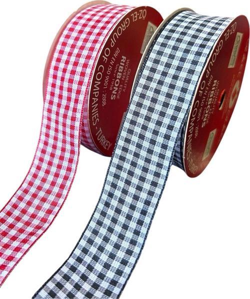 2 Makara Kırmızı Ve Siyah Pitikare, Ekose Kurdele, Paketlik Kurdele 2,5 Cm 5 5 Mt 115089/115085