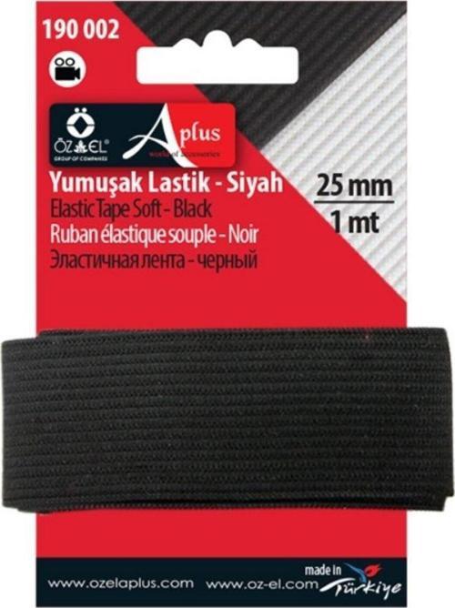 Siyah Örme Lastik, Yumuşak Lastik, Bel, Paça  Lastiği 2,5 Cm 1 Mt 190 002