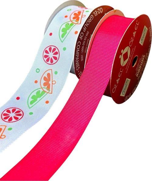 2 Makara Limon Baskılı Beyaz Ve Fuşya Grogren Kurdele  4Cm/5Mt 2,5Cm/5Mt  140137/120213