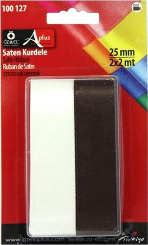 2'Li Kahverengi Beyaz Saten Kurdele, Paketlik Kurdele 2,5 Cm 2 + 2 Mt 100 127