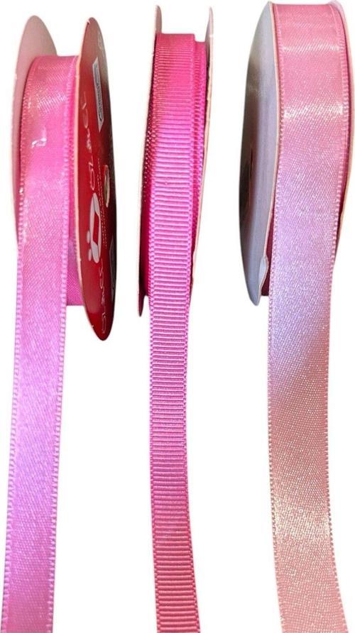 3 Makara Pembe Saten Ve Grogren Kurdele, 1 Cm Ve 1,5 Cm  5+5+5 Mt 100641/513 120087