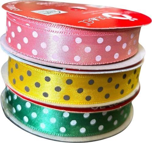 3 Makara Pembe, Sarı , Yeşil Puantiye Baskılı Kurdele 1,5 Cm 5 5 5 Mt 135010/011/012