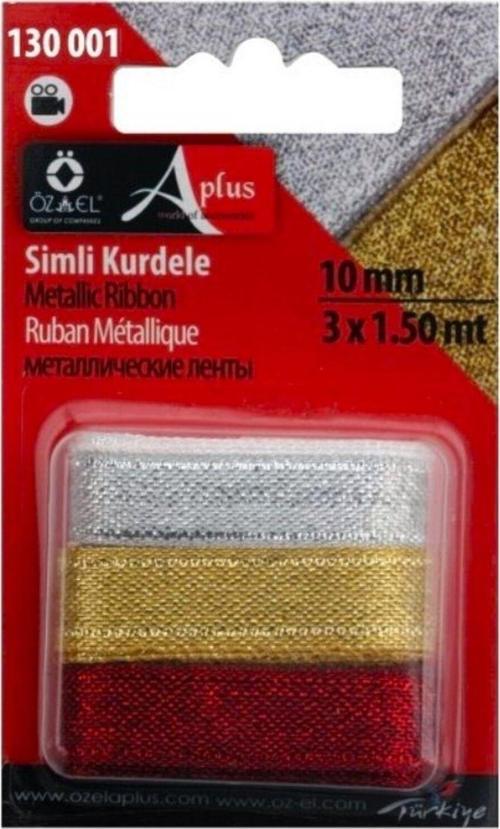Altın, Gümüş, Kırmızı Renkli Simli Kurdele 10 Cm 3X1.50Mt 130 001