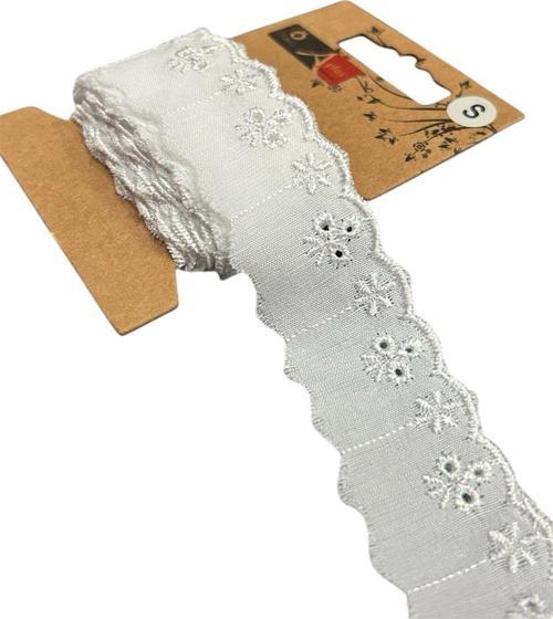 Beyaz Pamuk Çiçekli Fisto Şerit Kurdele 2 Cm 2 Mt 175 040