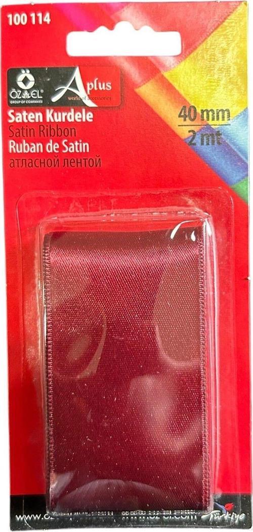 Bordo Saten Kurdele, Paketlik Kurdele 4 Cm 2 Mt