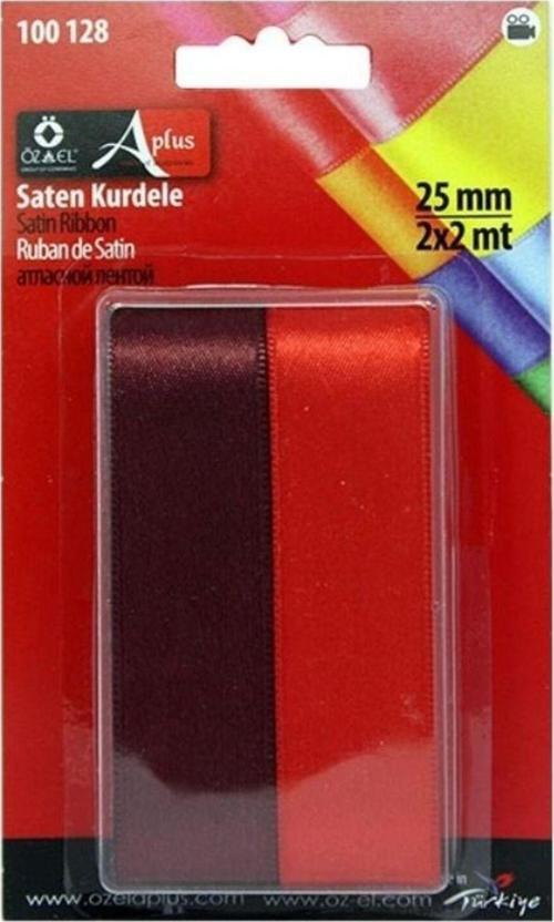 Bordo Ve Kahverengi 2'Li Saten Kurdele, Paketlik Kurdele, 2,5Cm 2 2 Mt 100 128