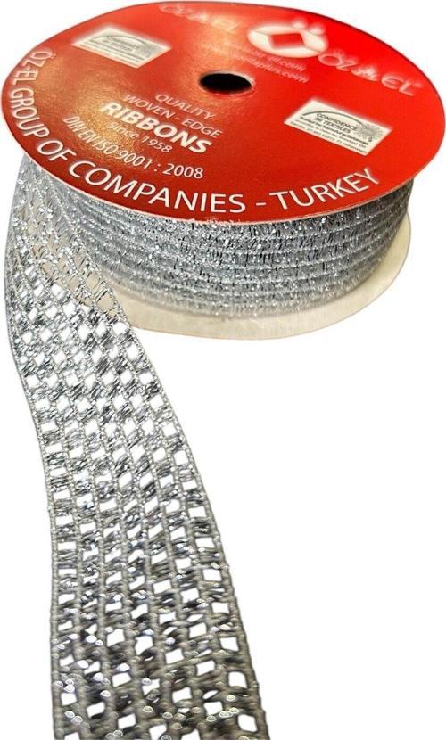 Gümüş Rengi Fileli Kanaviçe Kurdele, Paketlik Kurdele, 2,5 Cm 3 Mt 135 085