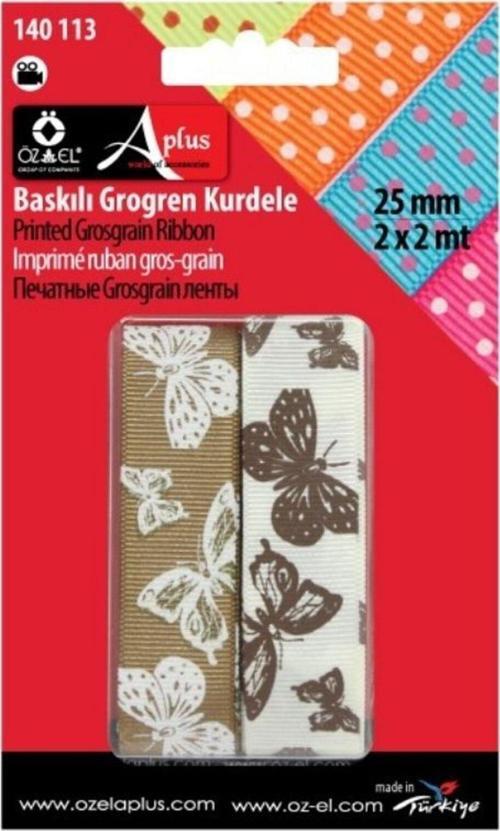 Kahverengi Kelebek Baskılı Grogren Kurdele 2,5 Cm 2 2 Mt 140 113
