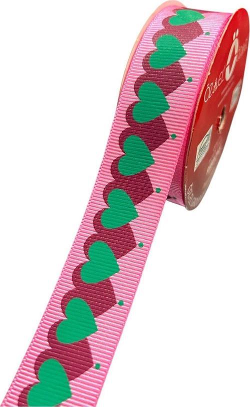 Kalp Baskılı Pembe Grogren Kurdele 140 100
