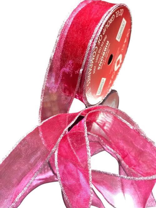 Kırmızı Gri Simli Şifon Kurdele, Yılbaşı Kurdelesi, Hediye Paketlik Kurdele 2,5 Cm 5 Mt