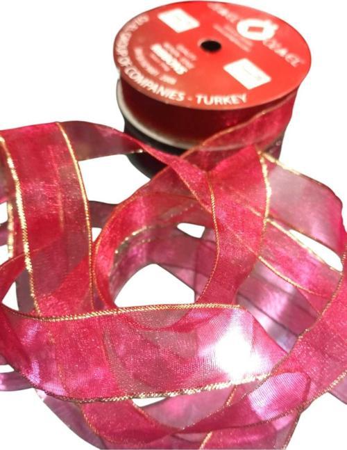 Kırmızı Simli Şifon Kurdele, Yılbaşı Kurdelesi, Hediye Paketlik Kurdele 2 Cm 5 Mt