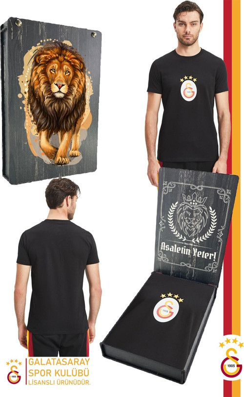 Orijinal Lisanslı Arma T-Shirt Gs Aslan Baskılı Hediyelik Ahşap Kutulu