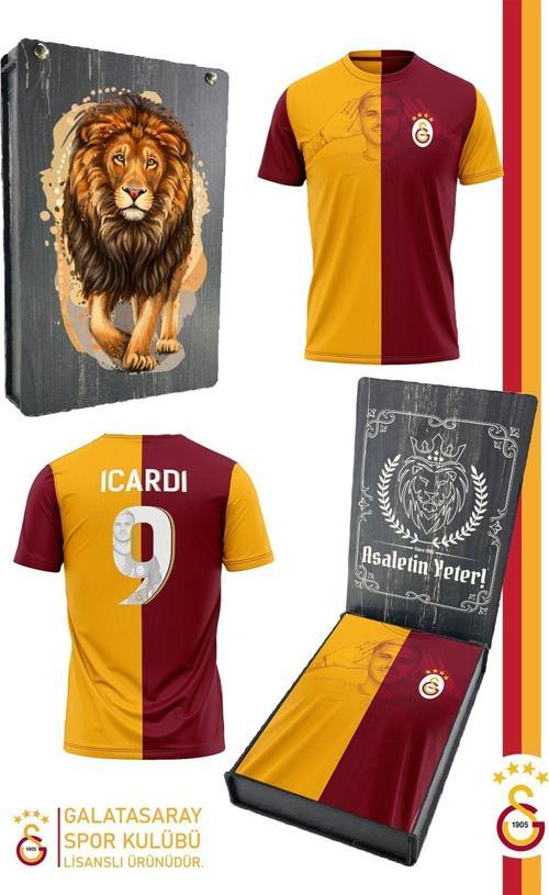 Orijinal Lisanslı İcardi Taraftar T-Shirt Gs Aslan Baskılı Hediyelik Ahşap Kutulu