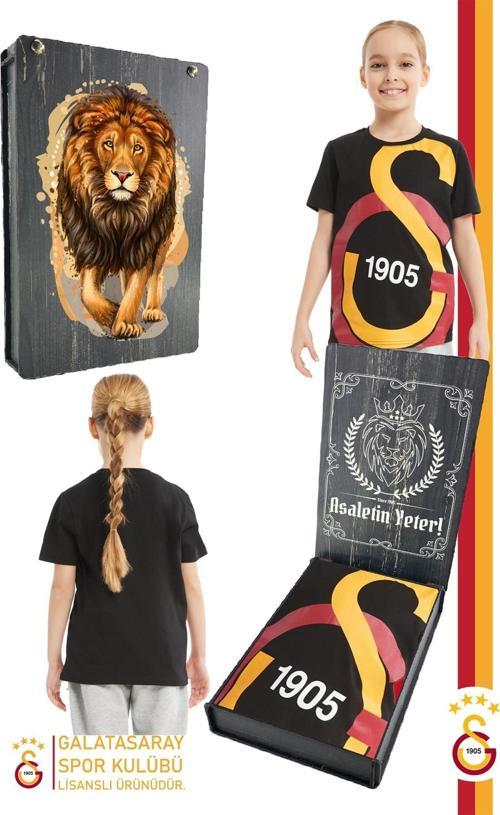 Orijinal Lisanslı Büyük Logo Çocuk T-shirt Gs Aslan Baskılı Hediyelik Ahşap  Kutulu