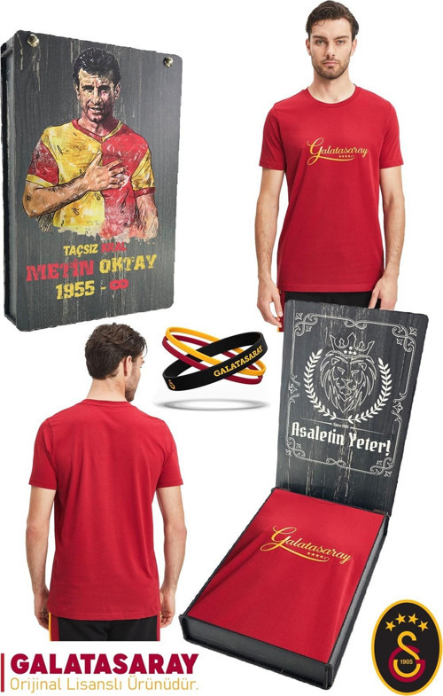 Orijinal Lisanslı Kırmızı Erkek T-Shirt + Bileklik Set Hediyelik Ahşap Kutulu