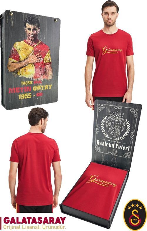 Orijinal Lisanslı Kırmızı Erkek T-Shirt Metin Oktay Baskılı Hediyelik Ahşap Kutulu