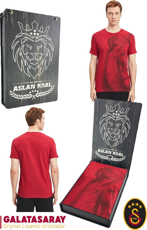 Orijinal Lisanslı Aslan Baskılı T-Shirt Hediyelik Ahşap Kutulu