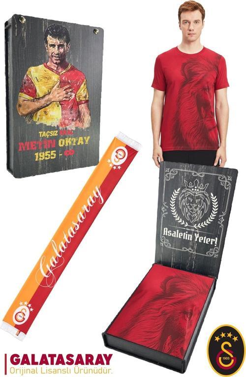 Orijinal Lisanslı Aslan Baskılı T-Shirt + Şal Kaşkol Set Hediyelik Ahşap Kutulu