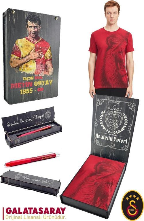 Orijinal Lisanslı Aslan Baskılı T-Shirt + Uçlu Kalem Set Hediyelik Ahşap Kutulu