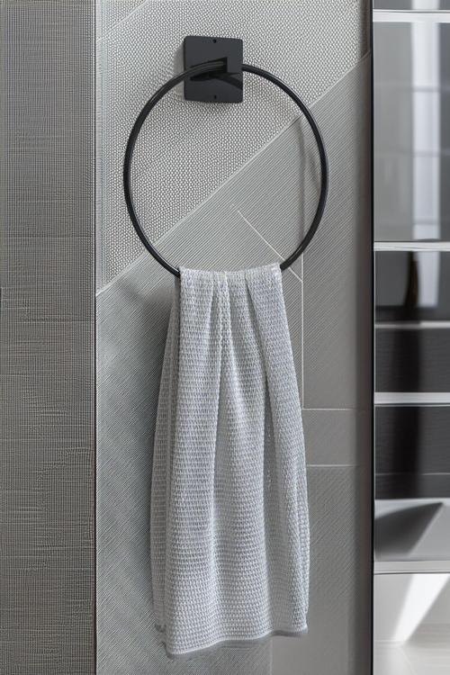 Kare Yapışkanlı Siyah Yuvarlak Havluluk Yapışkanlı Havlu Askısı Yuvarlak Banyo Havlu Askısı