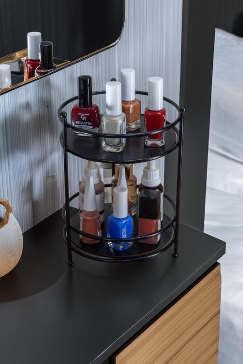 Siyah Banyo Kozmetik Takı Düzenleyici Siyah Tablalı Çok Amaçlı 2 Katlı Organizer Küçük Boy