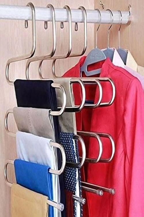 Metal Dolap Içi Akıllı Krom Askı Pantolon & Eşarp Askısı 5 Katlı Kaplamalı