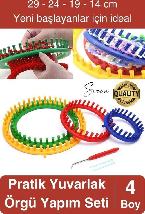 Pratik Yuvarlak Örgü Yapım Seti 4 Boy El Yapımı Atkı Bere Örme Tezgahı Kanca Plastik İğne Dokuma