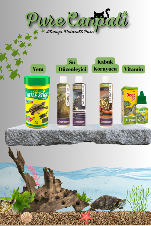 Kaplumbağa Bakım Ve Stick Yem Seti(Vitamin,Kabuk Koruyucu ve Su Düzenleyici)
