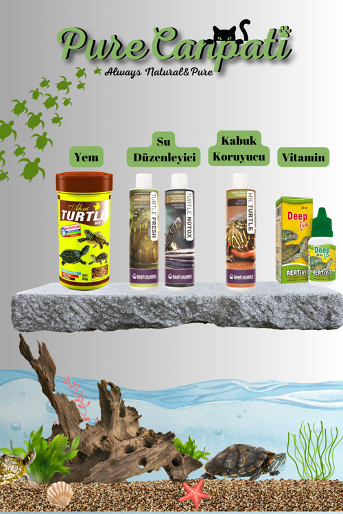 Kaplumbağa Bakım Ve Mix Yem Seti(Vitamin,Kabuk Koruyucu ve Su Düzenleyici)