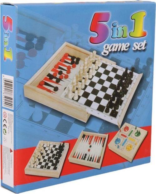 Ithal Ağaç Beşli Oyun Seti (Satranç, Dama, Tavla, K.Birader, S.Test)