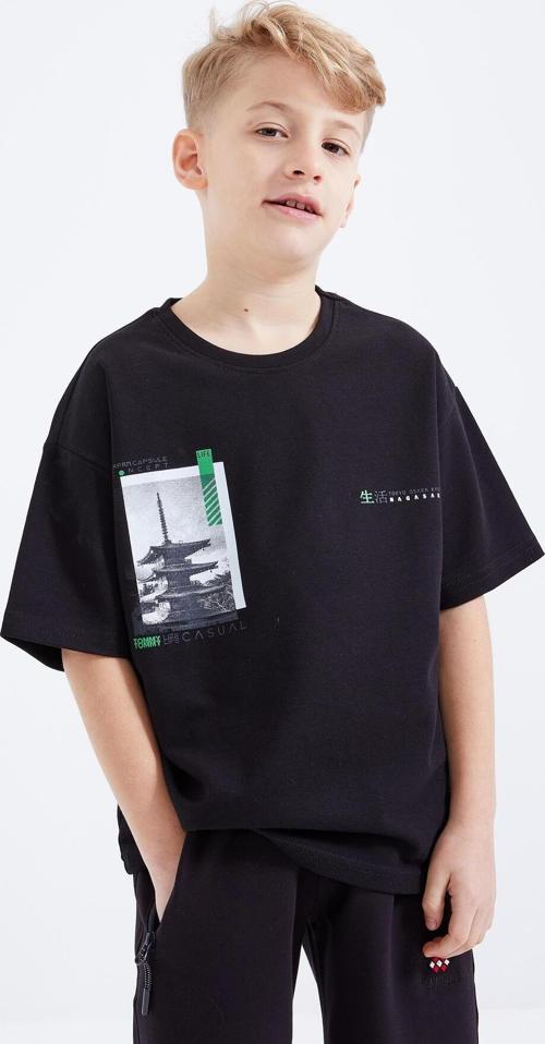 Siyah Oversize Baskılı Kısa Kollu O Yaka Erkek Çocuk T-Shirt  - 10925