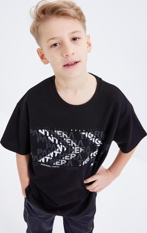 Siyah Oversize  Yazı Baskılı Kısa Kollu O Yaka Erkek Çocuk T-Shirt  - 10930