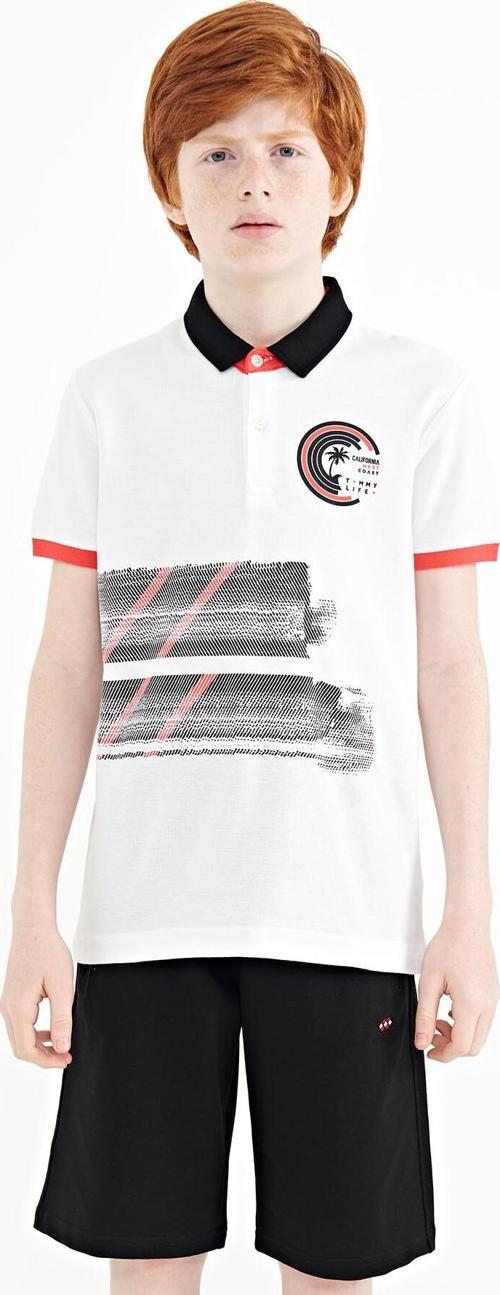 Beyaz Baskı Detaylı Polo Yaka Standart Kalıp Erkek Çocuk T-Shirt - 11094