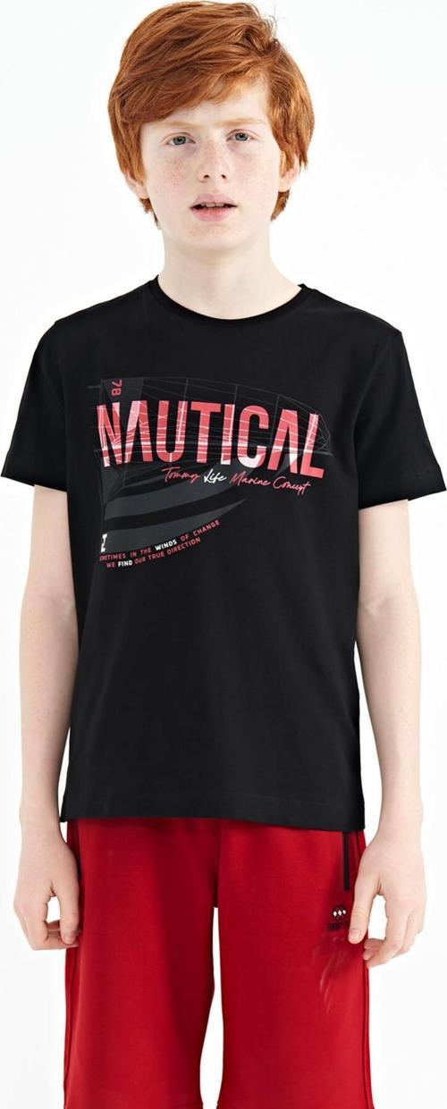 Siyah Yazı Baskılı O Yaka Standart Kalıp Erkek  Çocuk T-Shirt - 11100