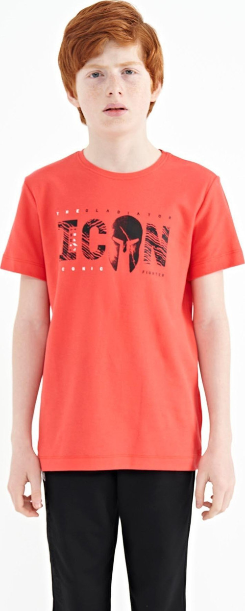 Coral Ön Yazı Nakışlı O Yaka Standart Kalıp Erkek Çocuk T-Shirt - 11118