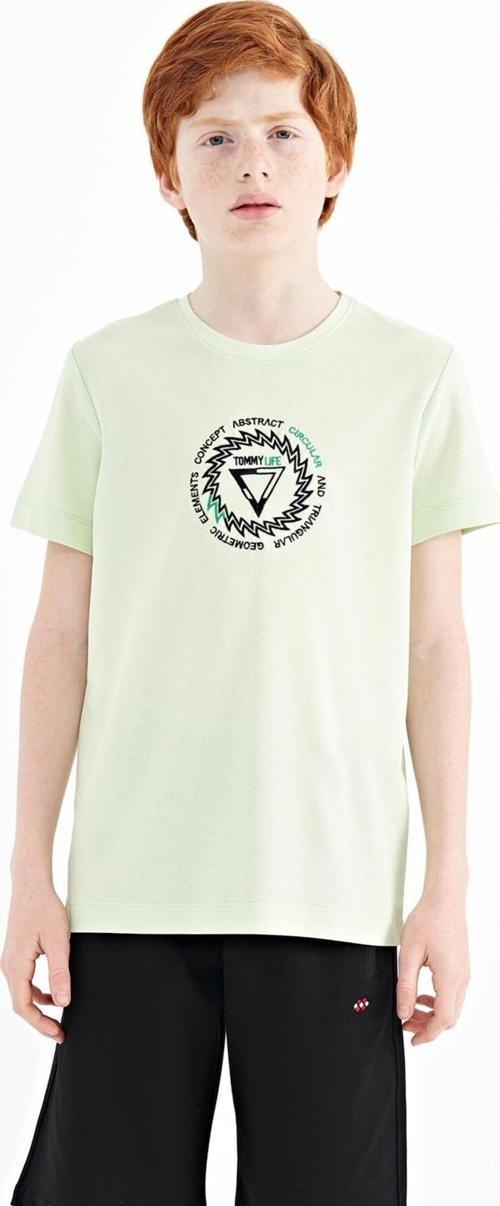 Açık Yeşil Nakış İşleme Detaylı O Yaka Standart Kalıp Erkek Çocuk T-Shirt - 11115