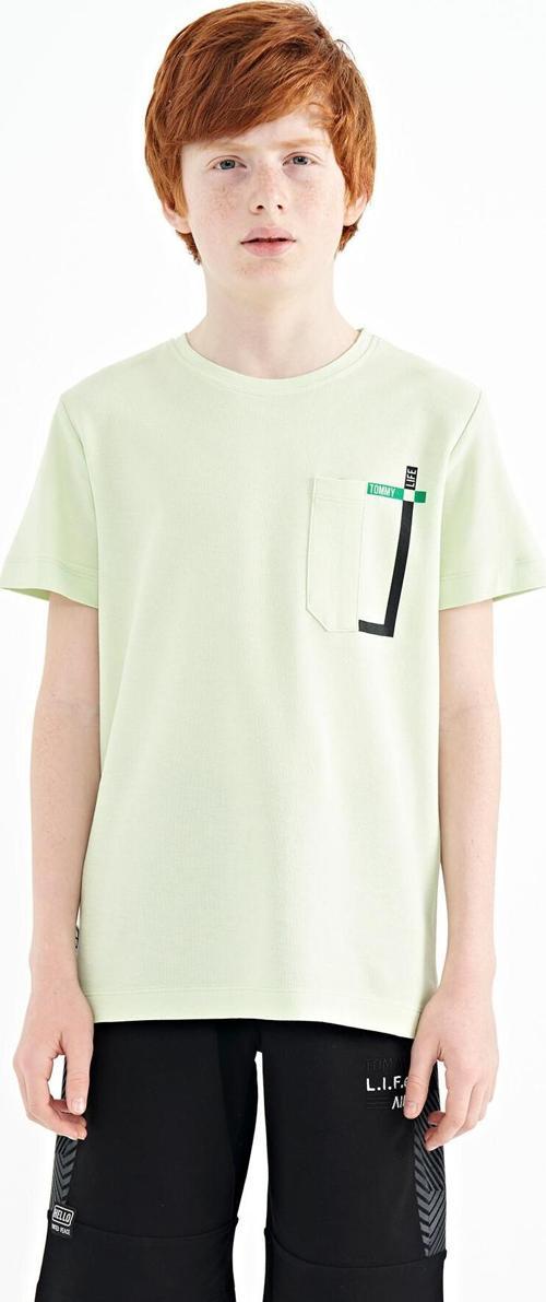 Açık Yeşil Cep Detaylı O Yaka Standart Kalıp Erkek Çocuk T-Shirt - 11120