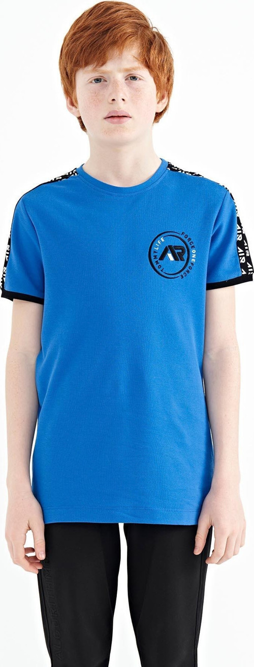 Saks Omuz Baskı Detaylı Standart Kalıp O Yaka Erkek Çocuk T-Shirt - 11121
