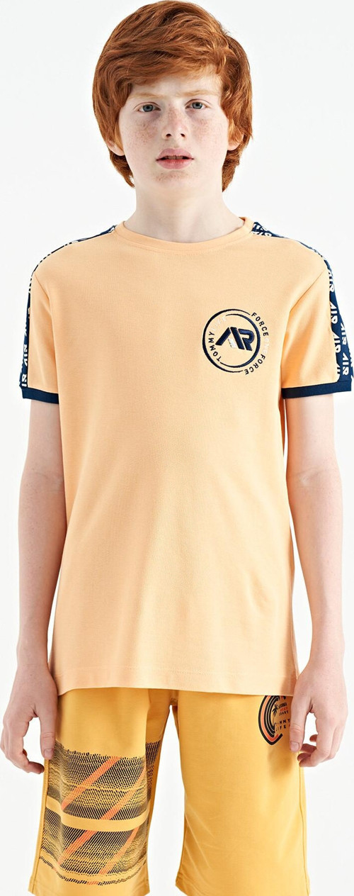 Kavun Içi Omuz Baskı Detaylı Standart Kalıp O Yaka Erkek Çocuk T-Shirt - 11121